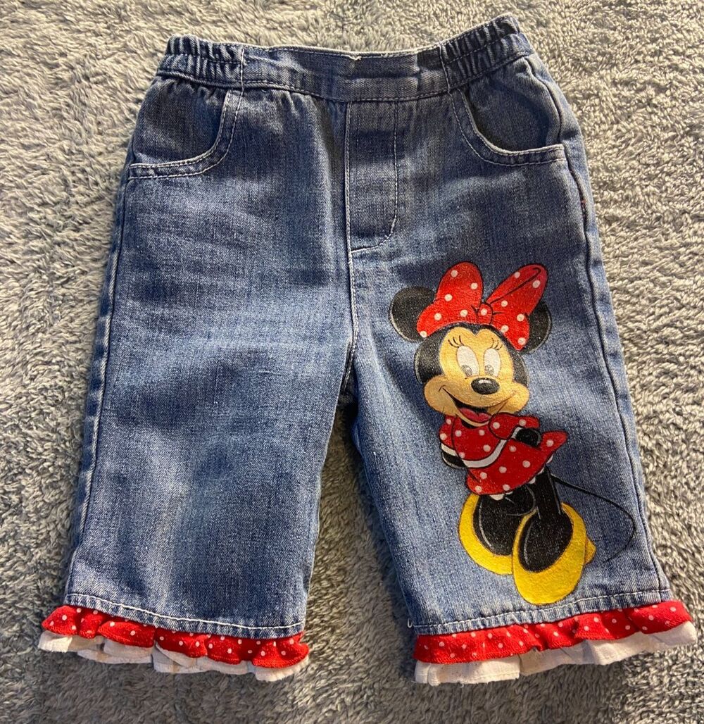 Sesame Street Minnie Mouse Pull On Denim Pants Ruffle Tiered Hem